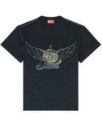 DIESEL - Vintage-Style Distressed Graphic Print Silk-Nylon Blend T-Shirt - Lyst