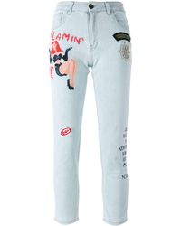 Mr & Mrs Italy Tattoo Print Embellished Jeans - Blue