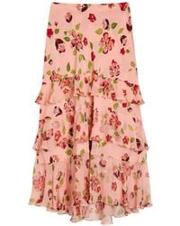 RIXO London - Preslee Floral-Pattern Midi Skirt - Lyst
