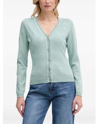 Guess - Rhinestone-Logo V-Neck Cardigan - Lyst
