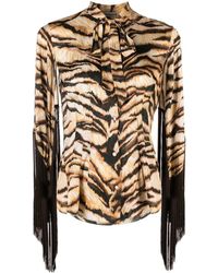 Roberto Cavalli - Tiger-print Pussybow Shirt - Lyst