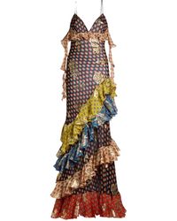 Etro - Long Dress With Ruffles And A V Neck - Lyst
