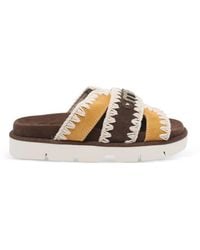 Mou - Bio Crochet-Trim Logo-Plaque Sandals - Lyst