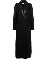 P.A.R.O.S.H. - Leather-trim Double-breasted Wool Coat - Lyst