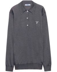Prada - Logo-intarsia Silk Polo Shirt - Lyst
