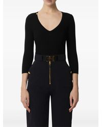 Elisabetta Franchi - Maglione A Coste Con Scollo A V - Lyst