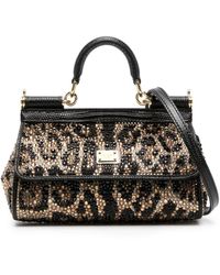 Dolce & Gabbana - Medium Sicily rhinestone-embellished leather bag - Lyst