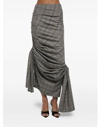 ANOUKI - Check-Pattern Draped Asymmetric Skirt - Lyst