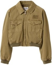 Miu Miu - Katoenen Bomberjack Met Capuchon En Geverfd Effect - Lyst