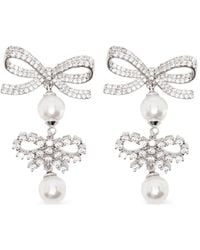 Self-Portrait - Double-Bow Pearl-Drop Earrings - Lyst