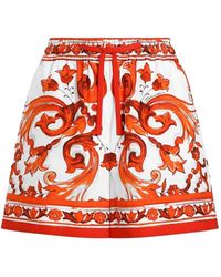 Dolce & Gabbana - Dolce & Gabbana Poplin Shorts With Majolica Print - Lyst