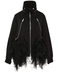 Noir Kei Ninomiya - Tulle-Ruffled Zip-Up Jacket - Lyst