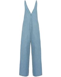 Prada - V-neck Denim Jumpsuit - Lyst