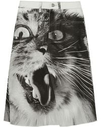 Tory Burch - Cat-Print Denim Skirt - Lyst