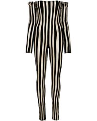 LAQUAN SMITH - Striped Off-shoulder Jumpsuit - Lyst