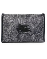 Etro - Navy Blue Large Pouch With Paisley Jacquard Motif - Lyst
