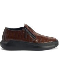 Giuseppe Zanotti - Crocodile-effect Leather Slip-on Sneakers - Lyst