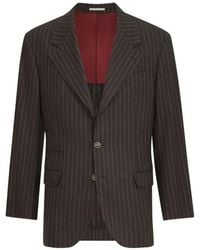 Brunello Cucinelli - Virgin Wool And Cashmere Chalk Stripe Flannel Tailor Blazer - Lyst