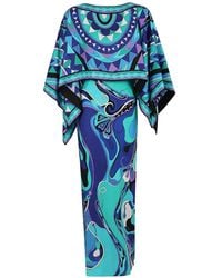 PUCCI - Geometric-Print Cape-Overlay Maxi Dress - Lyst