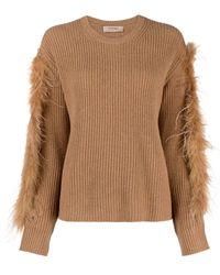 Twin Set - Feather-trim Ribbed-knit Jumper - Lyst