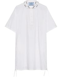 Prada - Embroidered Poplin Mini-Dress - Lyst