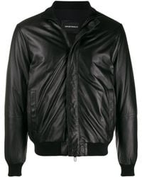 Emporio Armani Veste zippée en cuir - Noir