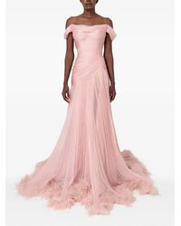 IRIS SERBAN - Schulterfreies Petal Maxikleid Mit Federn - Lyst