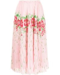 RED Valentino - Floral-Print Pleated Midi Skirt - Lyst