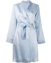 und Hausmäntel Morgen Damen Bekleidung Nachtwäsche Bade- La Perla Morgenmantel Aus Seidensatin in Blau 