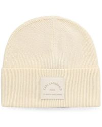 KARL LAGERFELD - Logo-Patch Ribbed Beanie Hat - Lyst