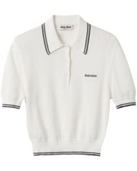 Miu Miu - Stripe-detail Knit Polo Shirt - Lyst