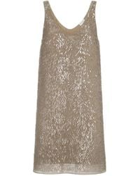 Brunello Cucinelli - Embroidery Silk Mini Dress - Lyst
