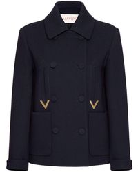 Valentino Garavani - Logo-plaque Virgin Wool-blend Coat - Lyst