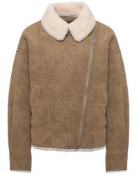 Stand Studio - Pica Faux-Shearling Trim Biker Jacket - Lyst