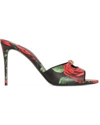 Dolce & Gabbana - Rose-Print Calfskin Mules - Lyst