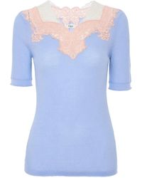 Chloé - Lace-Trim Ribbed-Knit Wool Sweater - Lyst