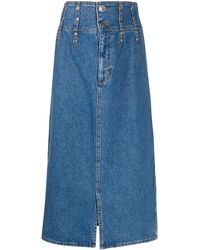 Sandro High Rise Stud-embellished Denim Skirt - Blue