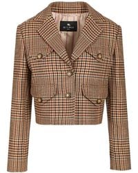 Etro - Houndstooth-Pattern Cropped Blazer - Lyst