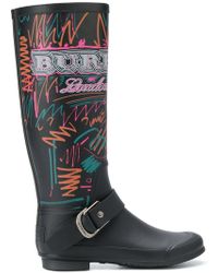 Burberry Doodle Print Rain Boots - Black