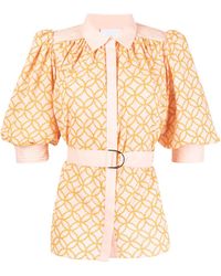 Acler Belted Puff-sleeve Blouse - Orange