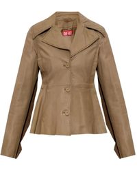DIESEL - Button-Fastening Flared Leather Jacket - Lyst