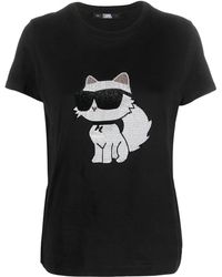 Karl Lagerfeld - Ikonik Choupette T-Shirt mit Strassverzierung - Lyst