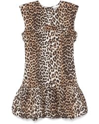 Ganni - Leopard-Print Cotton Mini Dress - Lyst