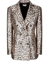 P.A.R.O.S.H. - Double-Breasted Leopard Print Blazer With Textured Finish - Lyst