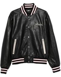Amiri - Embroidered Leather Varsity Jacket - Lyst