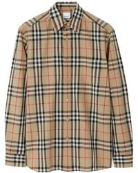Burberry - Check Motif Cotton Shirt - Lyst