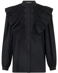 Alberta Ferretti - Ruffled Lace-Panel Shirt - Lyst