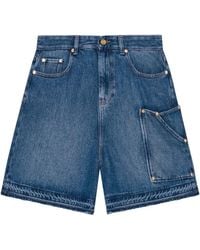 Ganni Patch Denim Shorts in Blue | Lyst