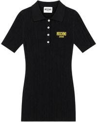 Moschino - Ribbed-Knit Logo-Embroidered Polo Shirt - Lyst