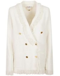 Elisabetta Franchi - Fringe-Trim Double-Breasted Blazer - Lyst